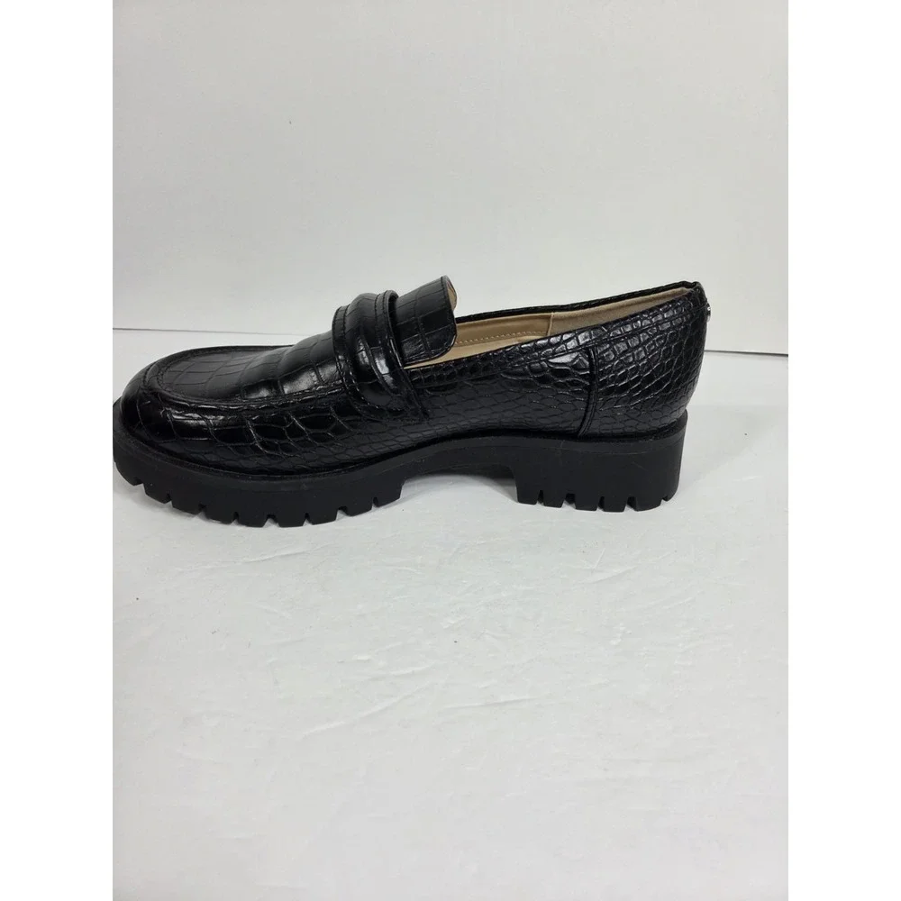 Nine West Gury Black Croc Embossed Lug Sole Loafer Wmn 9.5  Y2K Style Chunky